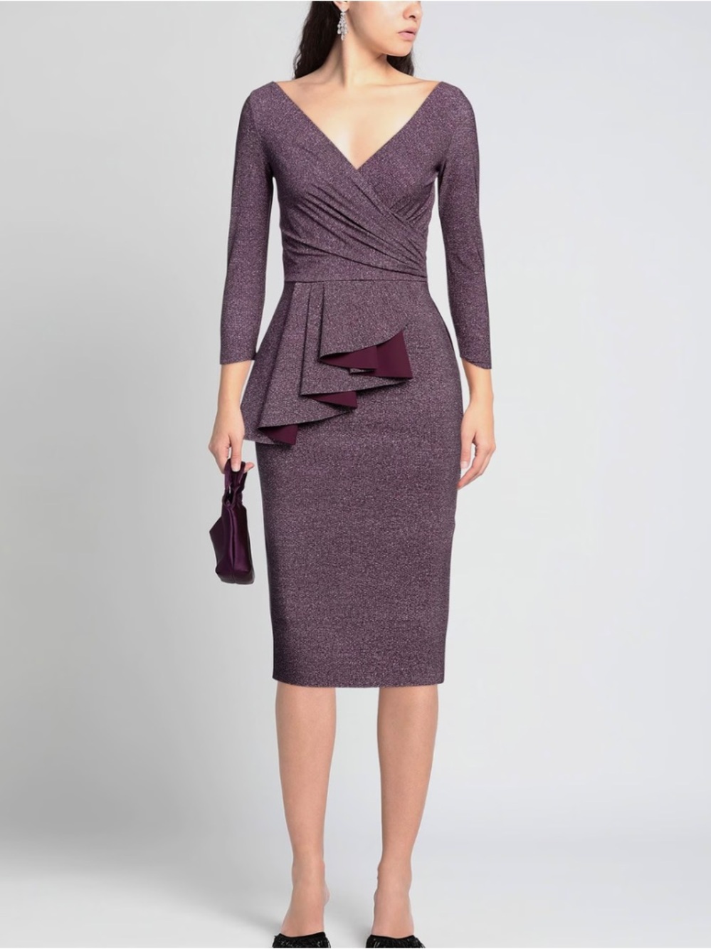 Chiara Boni Midi Ariane Peplum Dress in Moray Barolo
